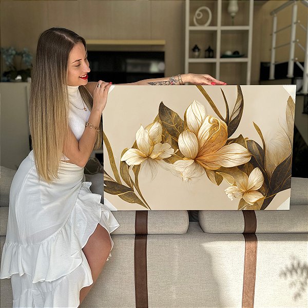 Quadro Decorativo Flutuante Floral Abstrato Horizontal