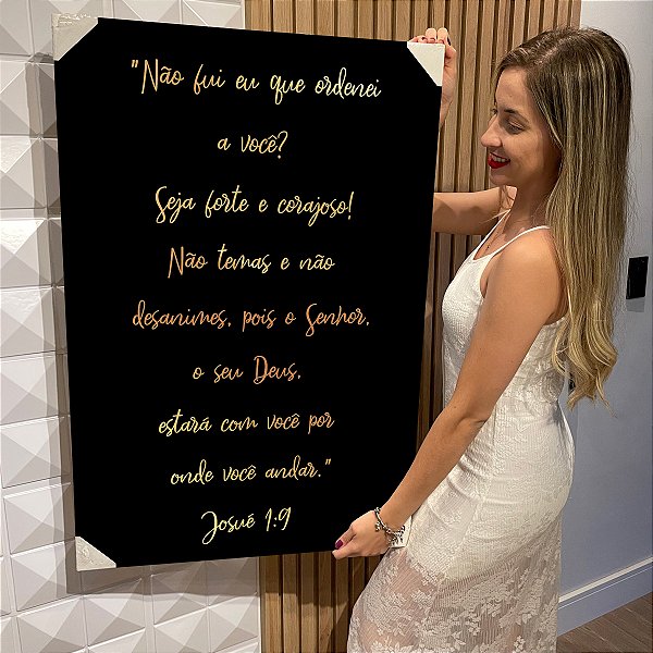 Quadro Decorativo Flutuante Religioso Bíblia Josué 1:9 Letras Douradas