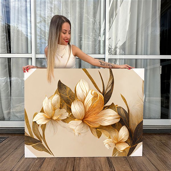 Quadro Decorativo Canvas Floral Abstrato Horizontal