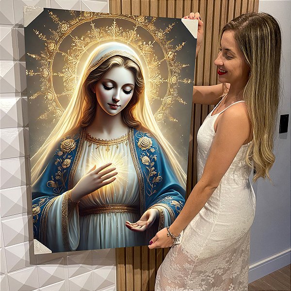 Quadro Decorativo Flutuante Religioso Virgem Maria Vertical