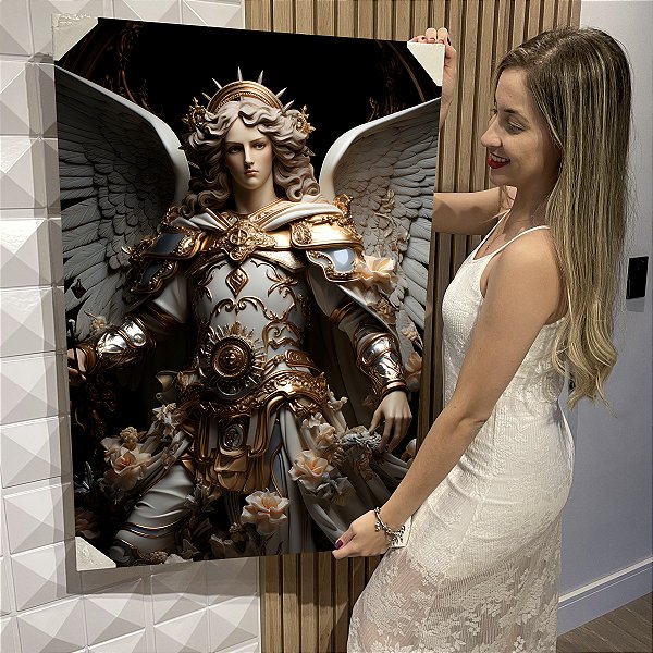 Quadro Decorativo Flutuante Religioso Arcanjo Guerreiro Vertical