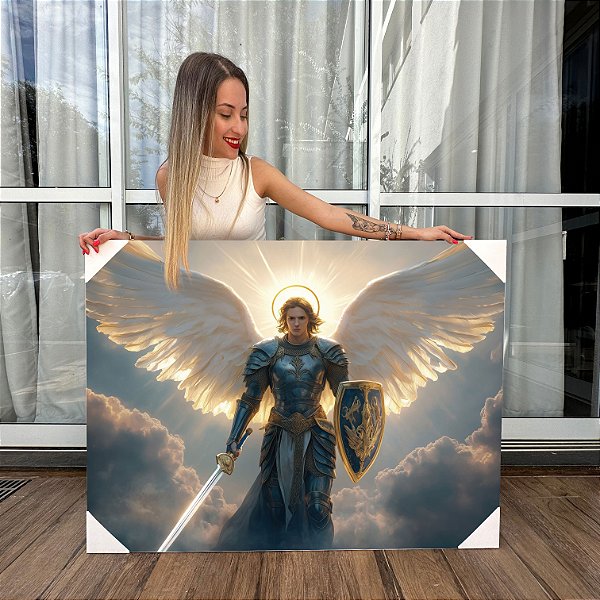 Quadro Decorativo Canvas Religioso Arcanjo Guerreiro Horizontal