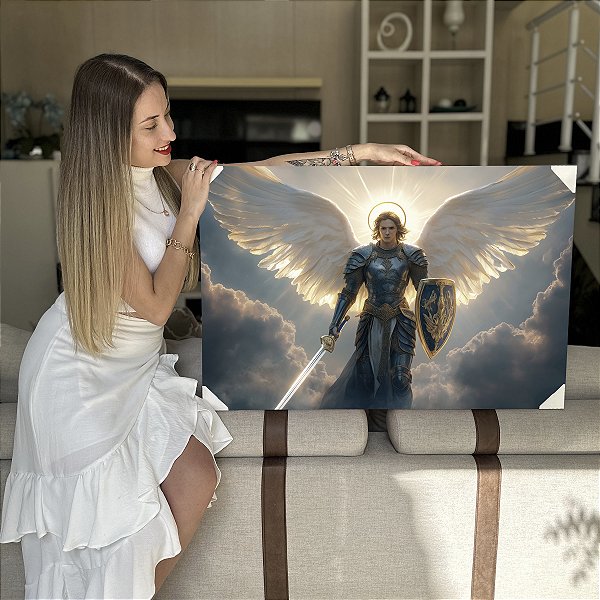 Quadro Decorativo Flutuante Religioso Arcanjo Guerreiro Horizontal