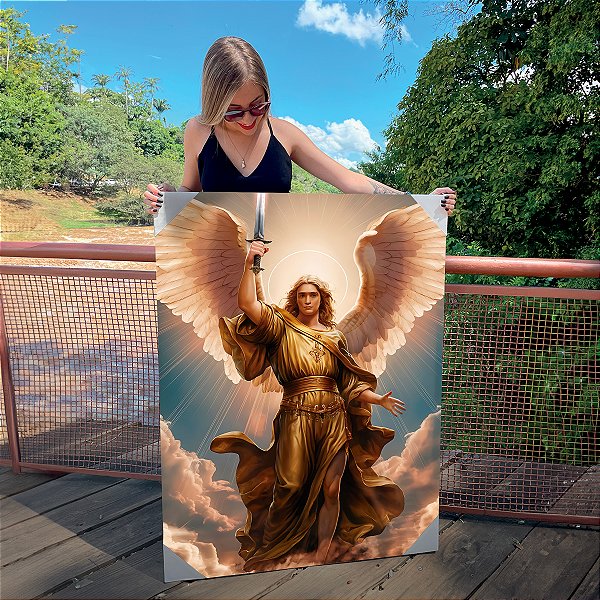 Quadro Decorativo Canvas Religioso Arcanjo com Espada Vertical