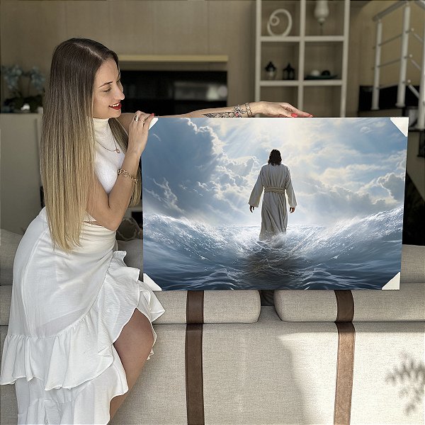 Quadro Decorativo Flutuante Jesus Cristo Andando Sobre as Águas Horizontal