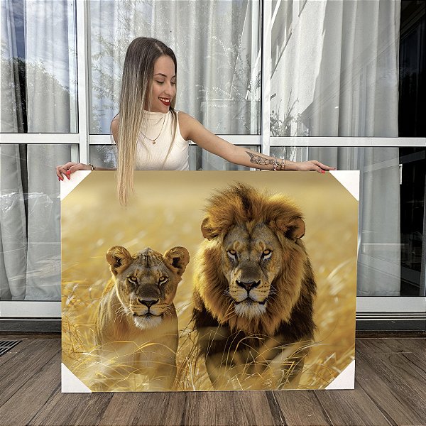 Quadro Decorativo Canvas Casal de Leões Horizontal