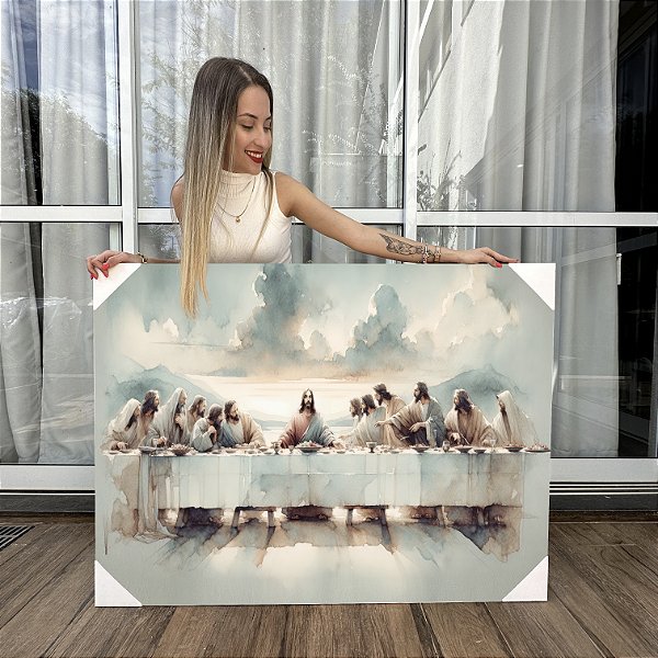 Quadro Decorativo Canvas Religioso Pintura da Santa Ceia Horizontal