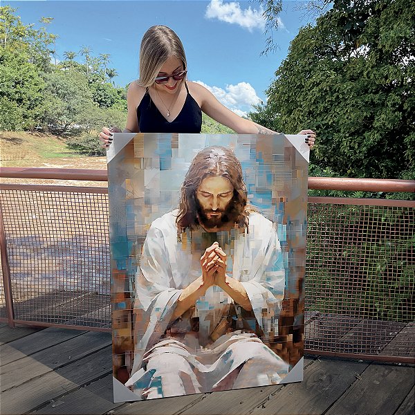 Quadro Decorativo Canvas Pintura Abstrata de Jesus Cristo Vertical