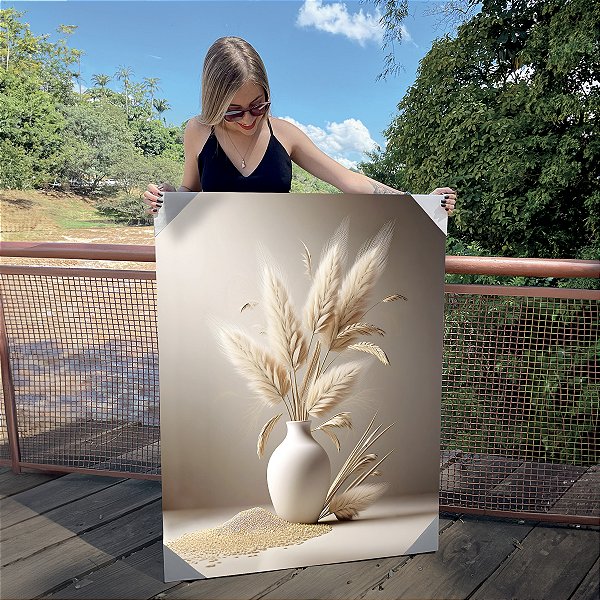 Quadro Decorativo Canvas Vaso com Capim dos Pampas Vertical