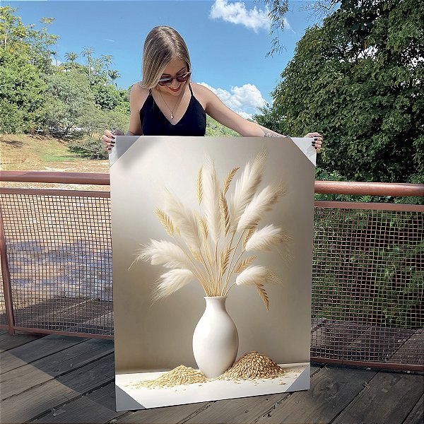 Quadro Decorativo Canvas Vaso com Capim dos Pampas Vertical