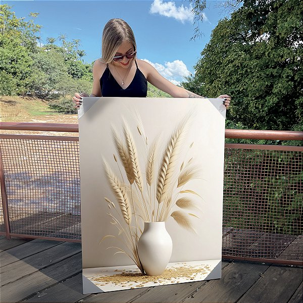 Quadro Decorativo Canvas Vaso com Capim dos Pampas Vertical
