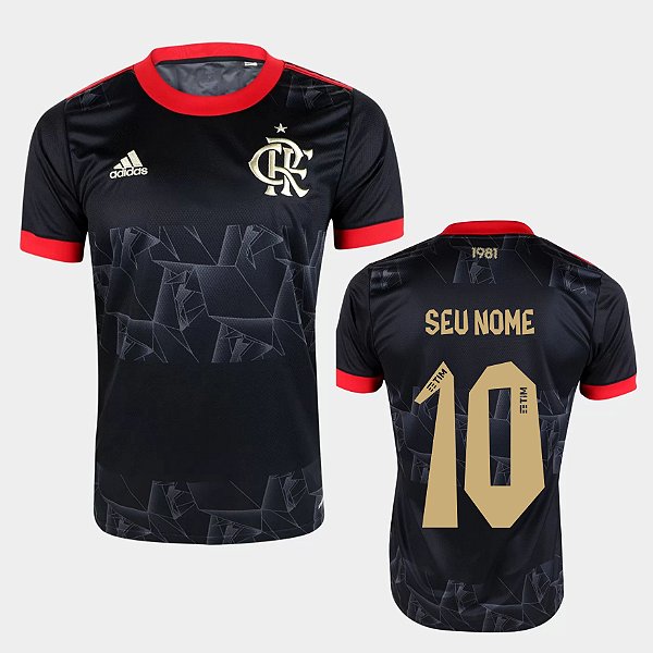 Camisa Personalizada do Flamengo III 21/22 Masculino Torcedor - Preto +  Vermelho e Dourado - GARANTIA & SEGURANÇA