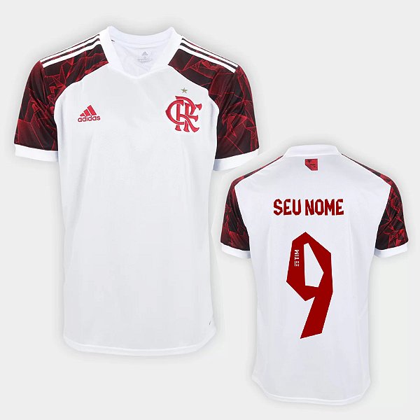 Camisa Flamengo II 21/22 Torcedor Masculina - Branco+Vermelho Personalizada  - GARANTIA & SEGURANÇA