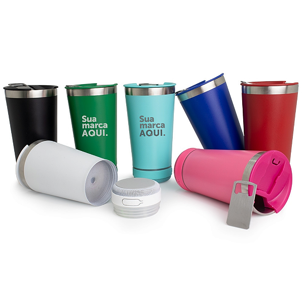 COPO TÉRMICO COM CAIXA DE SOM 473ML