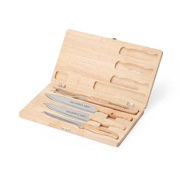 KIT CHURRASCO 4 PEÇAS MADEIRA PREMIUM