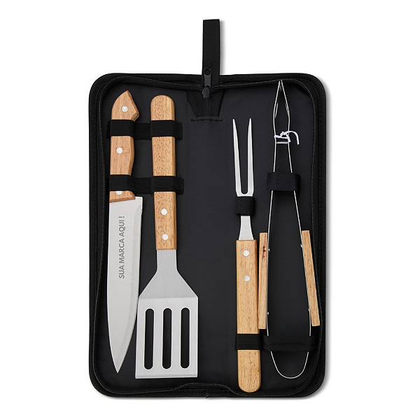 KIT CHURRASCO 4 PEÇAS ESTOJO NYLON