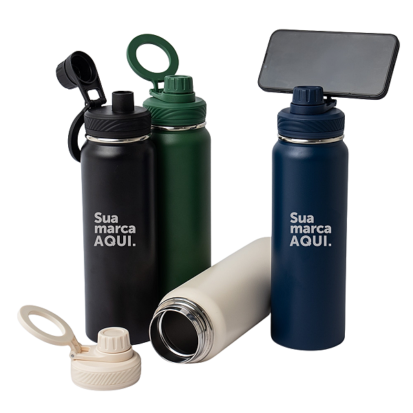 GARRAFA TÉRMICA  TCAR COM SUPORTE  DE CELULAR 800ML
