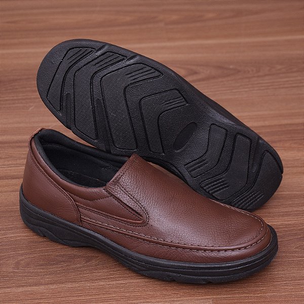 Sapato Masculino Ortopédico Social Calce Fácil Em Couro Legítimo