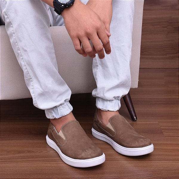 Tênis Sapatênis Masculino Slip On Casual Em Couro Legítimo
