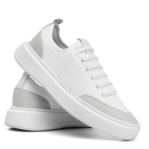 Tenis Branco Casual Masculino Sapatenis Sola Alta Nylon Cano Baixo Leve Confortável