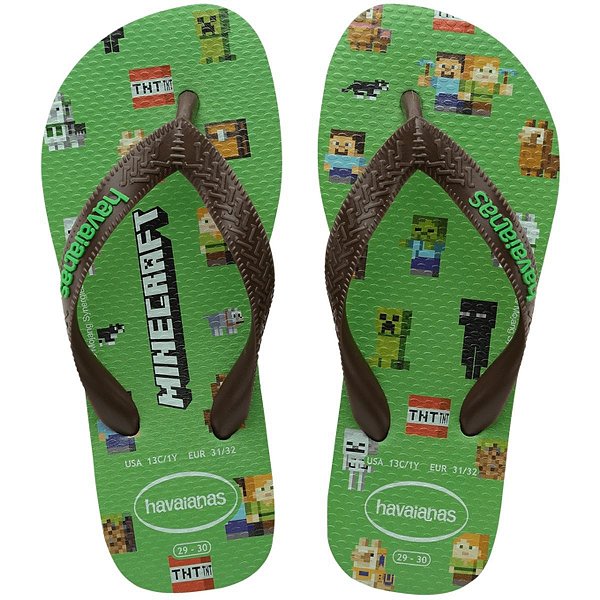 Chinelo Havaianas Kids Minecraft Infantil - Verde Folha