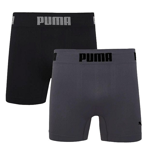 Kit Cueca Boxer Masculina Sem Costura Puma 2 Unidades - Preto/Chumbo