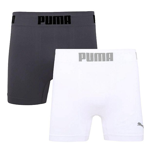 Kit Cueca Boxer Masculina Sem Costura Puma 2 Unidades - Branco/Chumbo