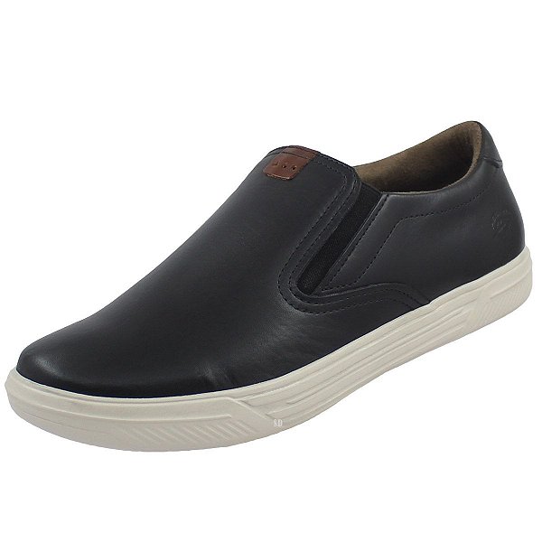 Tênis Pegada Em Couro Casual Slip On Masculino - Preto