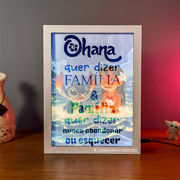 Luminária Quadro Lilo & Stitch - Ohana