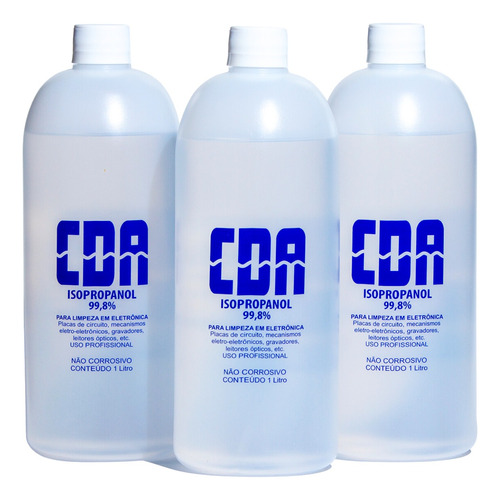 Kit 3x Álcool Isopropílico Puro 99,8% 1 Litro Limpeza Placas