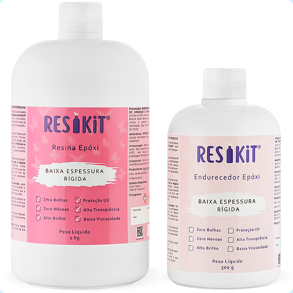 Resina Epóxi RESIKIT Rígida Cristal Uv+ Baixa Viscosidade 450g