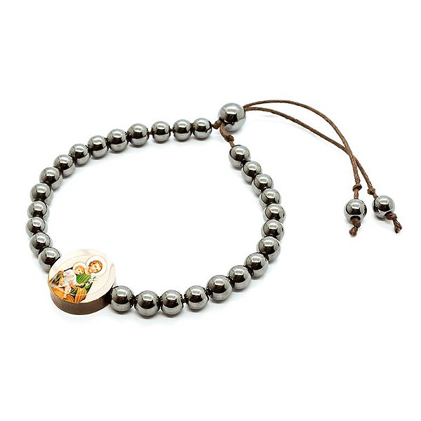 Pulseira de São José com Pai Nosso Resinado em Hematita
