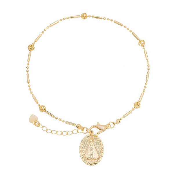 Pulseira de Nossa Senhora Aparecida Folheada Tamanho:P;Cor:Prata;Gênero:Unissex