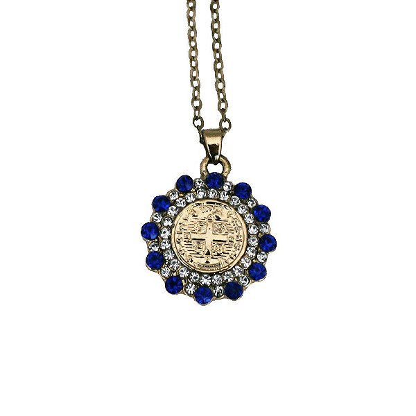 Colar de São Bento Folheado com Strass