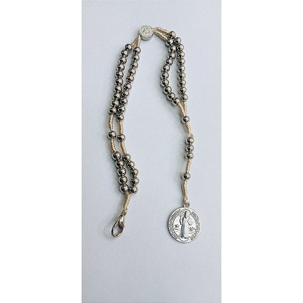 Terço de Pulso São Bento Prateado