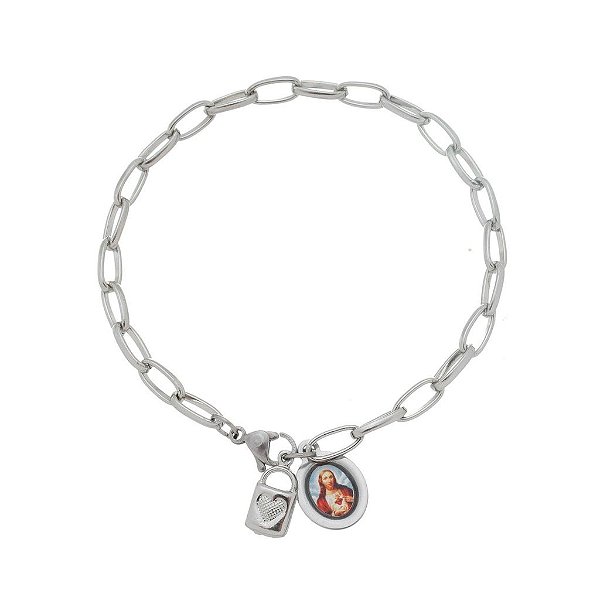 Pulseira Cadeia Consagração Medalha Sagrado Coração de Jesus