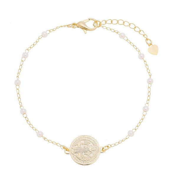 Pulseira de São Bento Pérola Folheada
