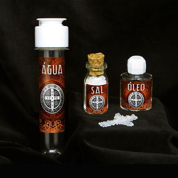 Kit Exorcismo São Bento Água Sal e Vela