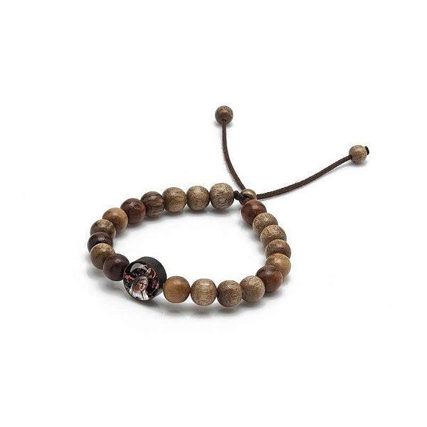Pulseira Nossa Senhora de Fatima em Madeira Imbuia 8mm