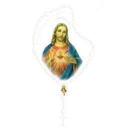 Adesivo para Carro Sagrado Coração de Jesus - Terço Branco - P