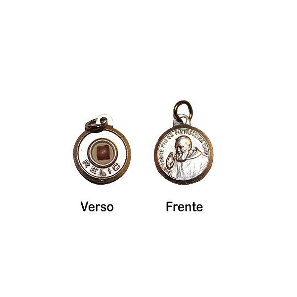 Medalha Italiana Padre Pio com Relíquia