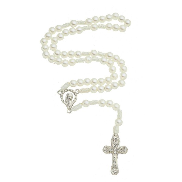 Terço com Medalha de Nossa Senhora do Silêncio Branco Pérola