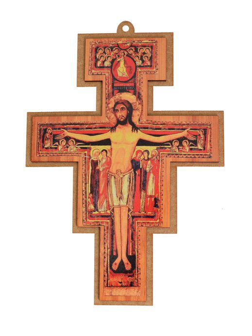 Crucifixo de Parede Cruz São Damião São Francisco 9cm