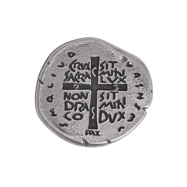 Broche Medalha das duas Cruzes - Cor Prata  Velha