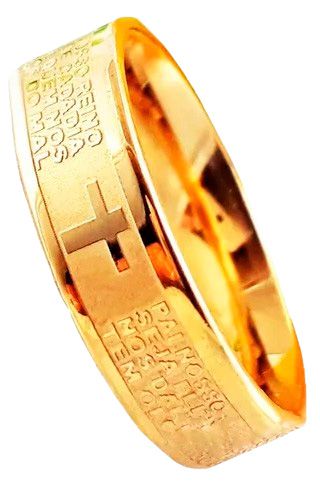 Anel Pai Nosso Dourado Aço Inox