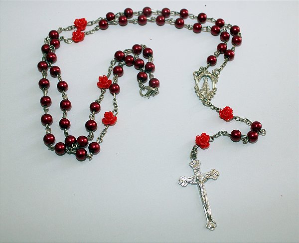 Terço de Nossa Senhora Aparecida Pérola Vermelho 4mm