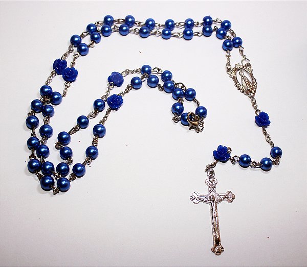 Terço de Nossa Senhora Aparecida Pérola Azul 4mm