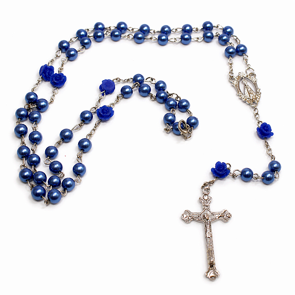 Terço de Nossa Senhora Aparecida Pérola Azul 4mm