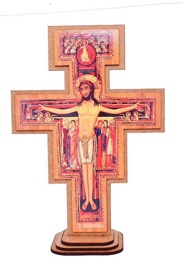 Crucifixo de Mesa Cruz São Damião São Francisco 20cm