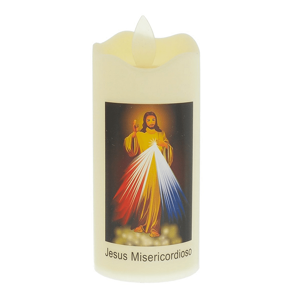Vela Eletrônica com Imagem de Jesus Misericordioso Branca 11cm
